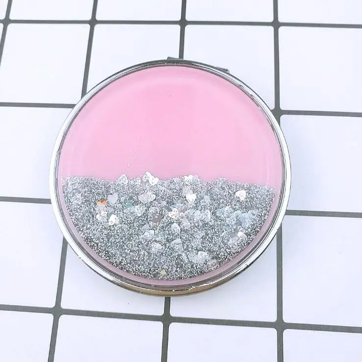 Pink Модное женское карманное мини-зеркало для макияжа, креативное косметическое компактное зеркало с струящимся сверкающим песком, букв - Цвет: Pink