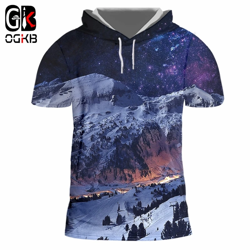 

OGKB Hooded Tshirt Hombre Fashion O-neck 3D T-shirt Printing Snow Mountain Streetwear 6XL Male Autumn Hat T-shirt Hoody Dropship