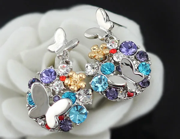 Разноцветные чешские Стразы в виде бабочки круглые серьги с подвеской Модные