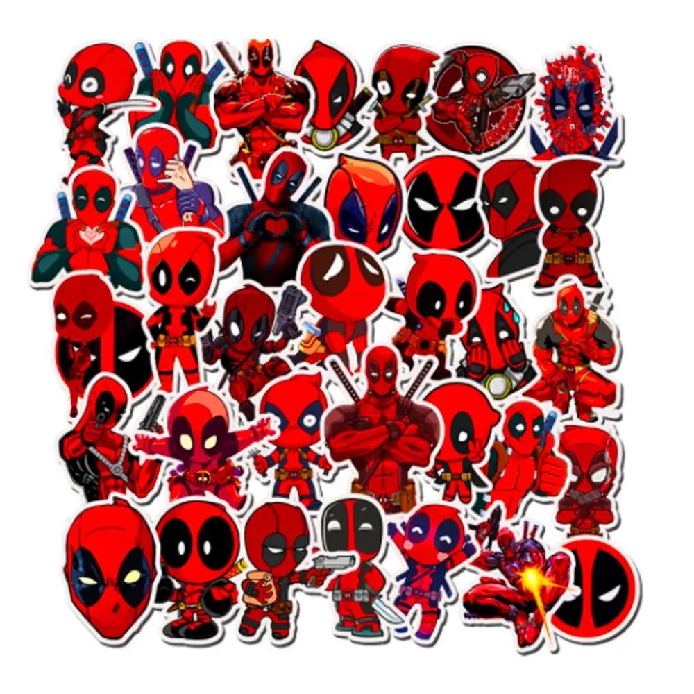35 шт. Мультяшные милые наклейки Deadpool, наклейка с супергероями для сноуборда, багажа, автомобиля, холодильника, ноутбука