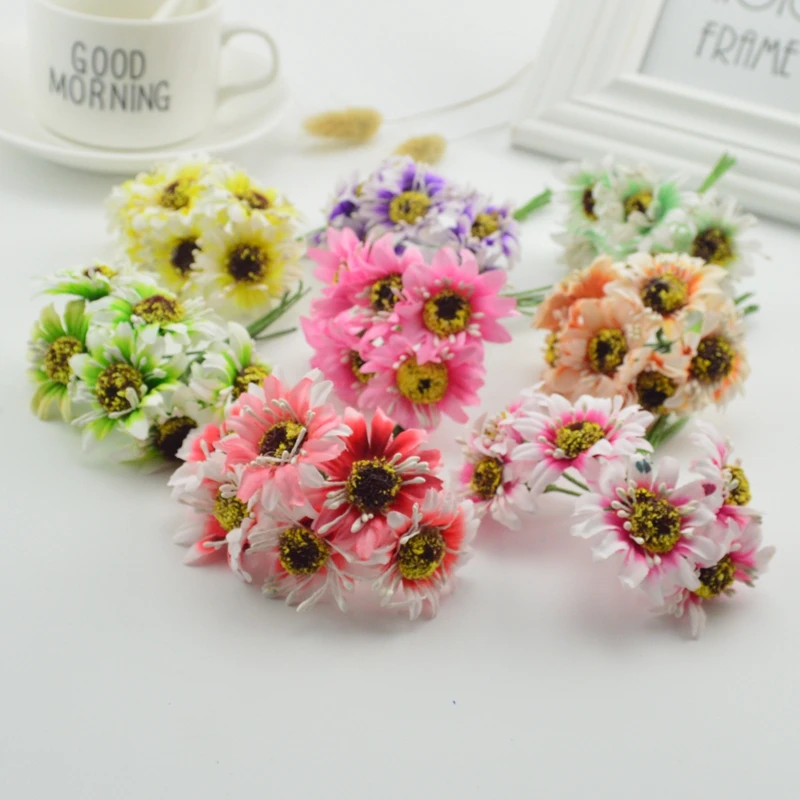 6 шт. Маргаритка из шелка искусственный букет цветов для свадьбы украшение дома