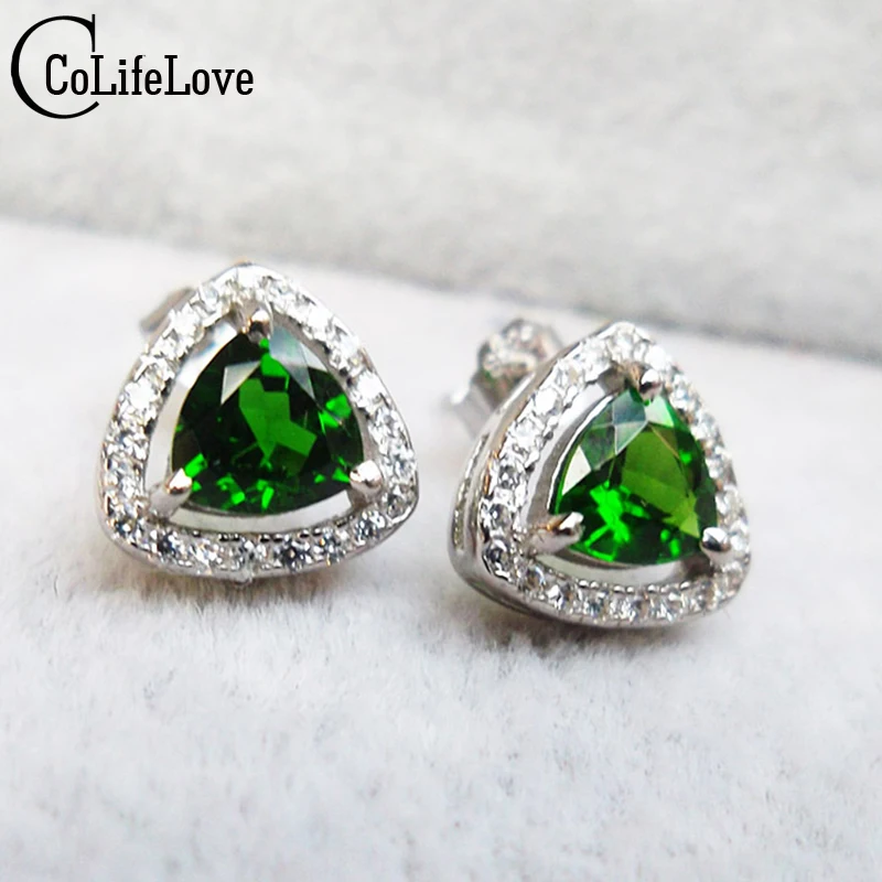 Женские серьги гвоздики из серебра 925 пробы с натуральным изумрудом 5 Х5 мм|earrings