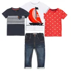 Летняя одежда для мальчиков 2-7 лет, комплект одежды из 4 предметов для мальчиков, футболка с круглым вырезом и короткими рукавами с принтом + джинсы, детская одежда 2018