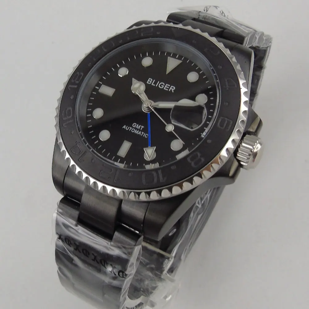 

Sapphire Glass 40MM Men's Watch PVD Coated GMT Function Brushed Bezel Automatic Movement Men's Wristwatch