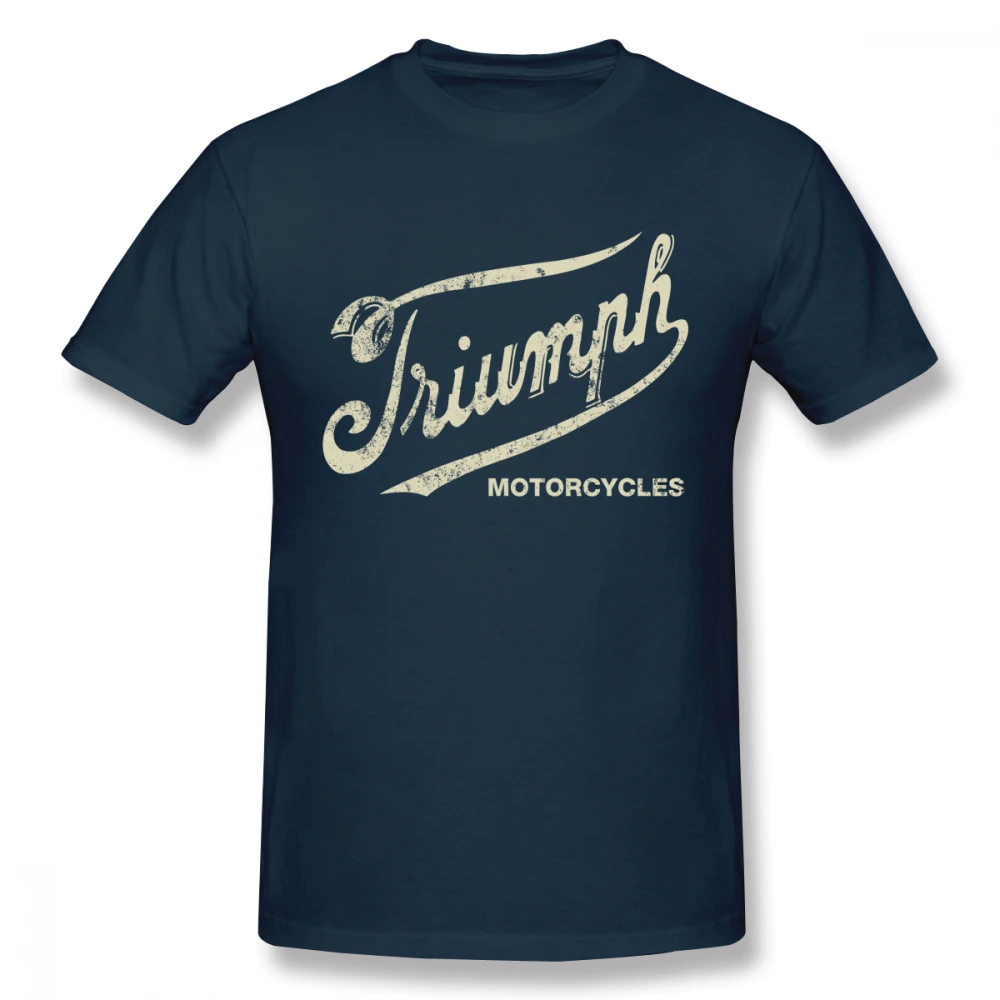 Ретро логотип Триумф Мотоцикл футболка для мужчин размера плюс на заказ пара топ - Цвет: Тёмно-синий