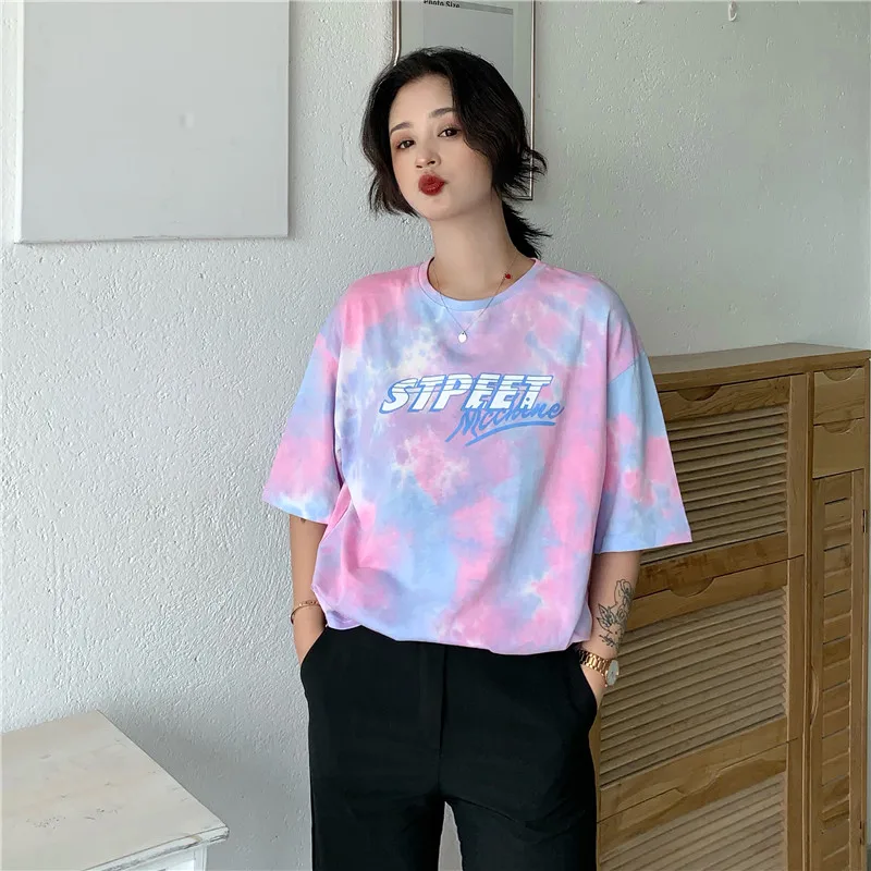 Женская свободная футболка с коротким рукавом повседневные футболки радужными