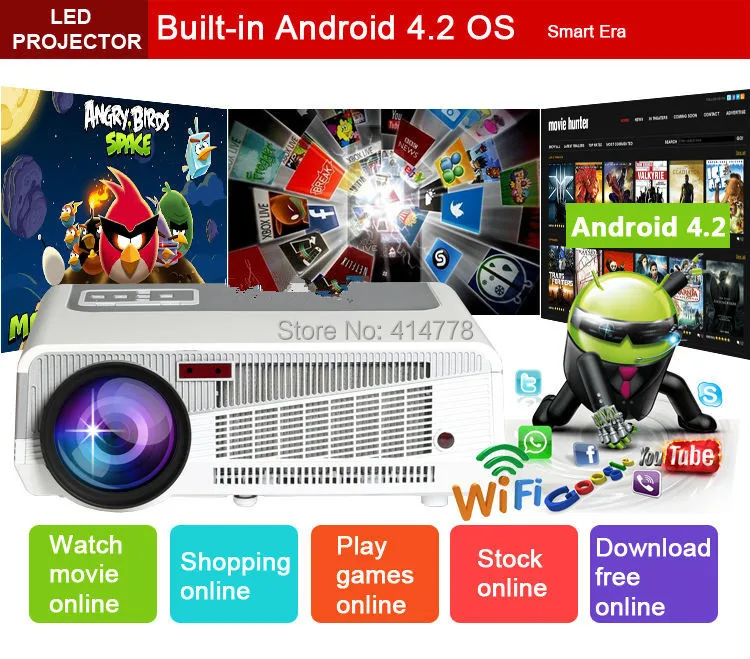 Бесплатная доставка Android 4.4 5500 Lumens 1080 P Full HD из светодиодов 3D видеопроектор 230 Вт