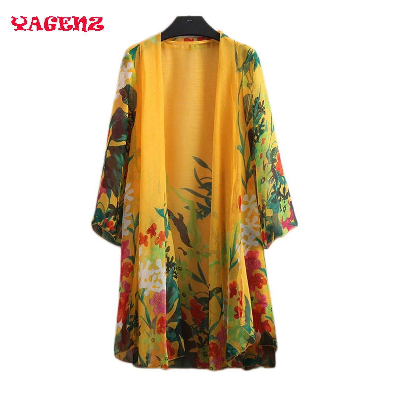 2020 Summer clothes new fashion printing 7 points sleeve loose large size cardigan Women's clothing Chiffon shirt | Женская одежда