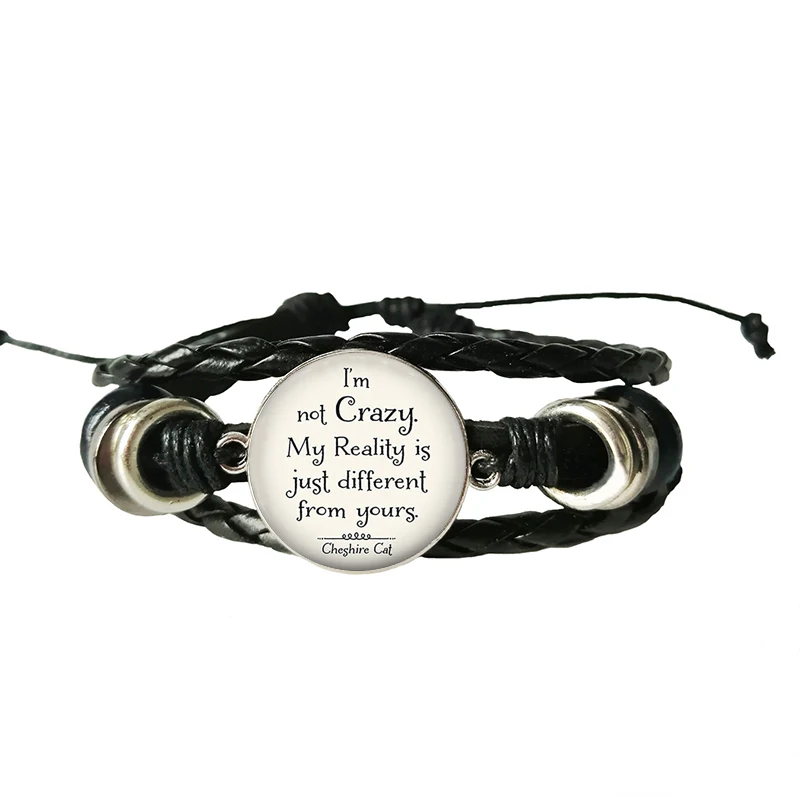 Стеклянный кожаный браслет Чеширская цитата Алисы в Стране чудес, ручной работы, выпуклое ювелирное изделие Мы все сумасшедшие здесь.