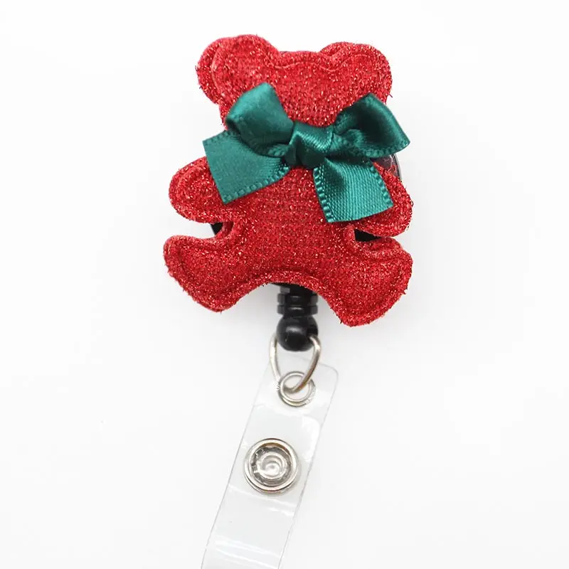 

felt bow Cartoon Lovely red Bear Mini Retractable Badge Reel Exhibition Pull Key Holder