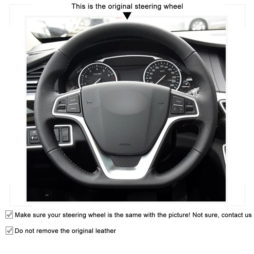 

MEWANT Black Genuine Leather Car Steering Wheel Cover for Geely EMGRAND GT 2015 2016 2017