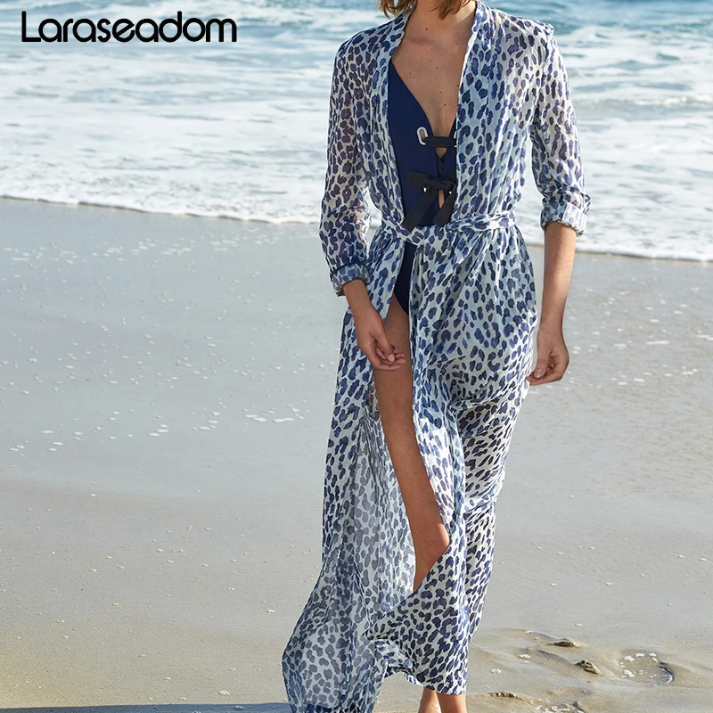 Леопардовые шифоновые пляжные туники для пляжа длинный кафтан бикини накидка