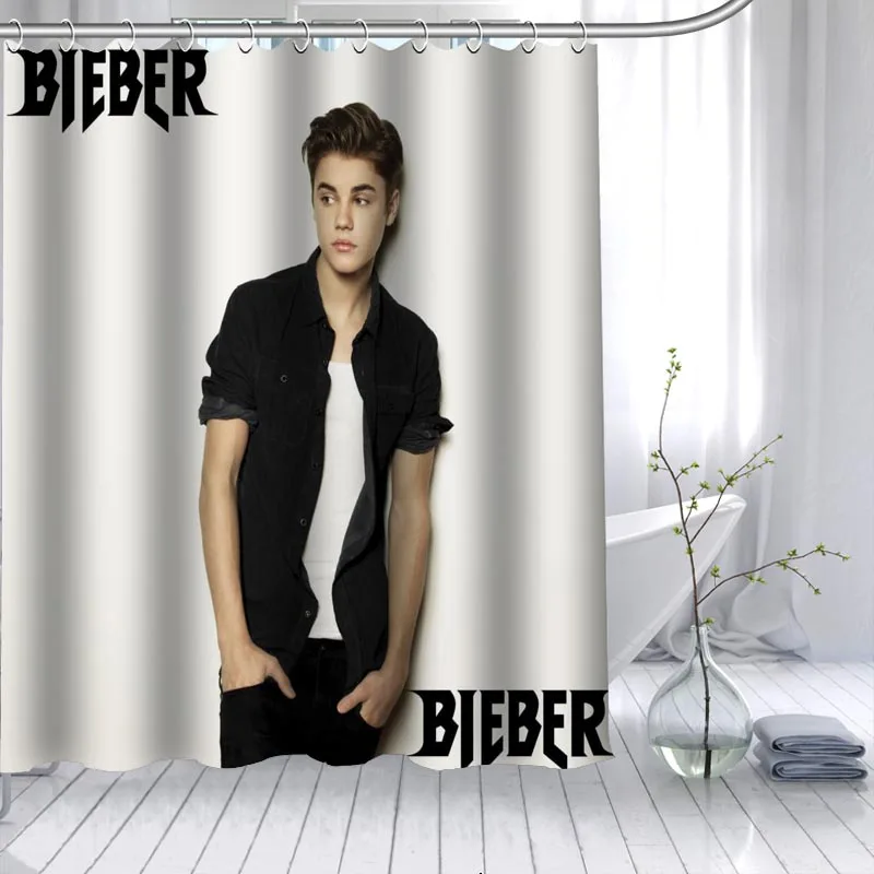 

Justin Bieber Shower Curtain 3D Waterproof Polyester Fabric Bath Curtain High Defintion Printing 12 Hooks For The Bathroom