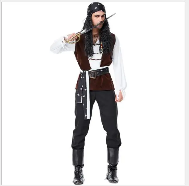 Костюм пирата Джека Воробья для взрослых; маскарадный костюм; карнавальный костюм капитана пирата; карнавальный костюм на Хэллоуин для женщин и мужчин