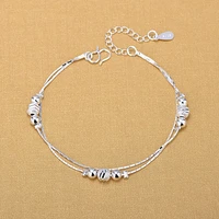 fashion new silver color snake chain bracelets double layer matte finished beads bracelets