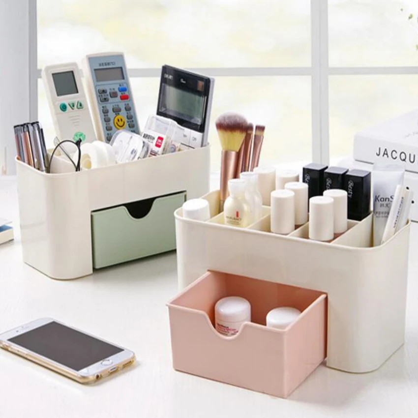 Multi-functional Jewelry Box Plastic Cosmetic Storage With Small Drawer Desk Sundries Container Organizer | Дом и сад