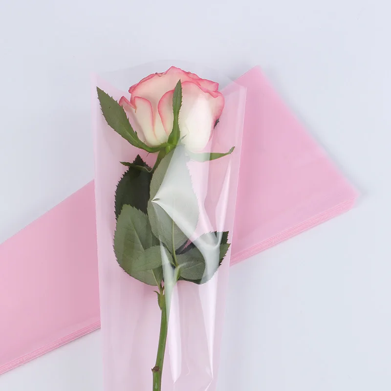 pink 50 шт 45 см Цветочные пластиковые упаковочные сумки для цветов, одиночные розовые сумки, упаковочная бумага для цветов, сумка для роз ко Дню Святого Валентина - Цвет: pink