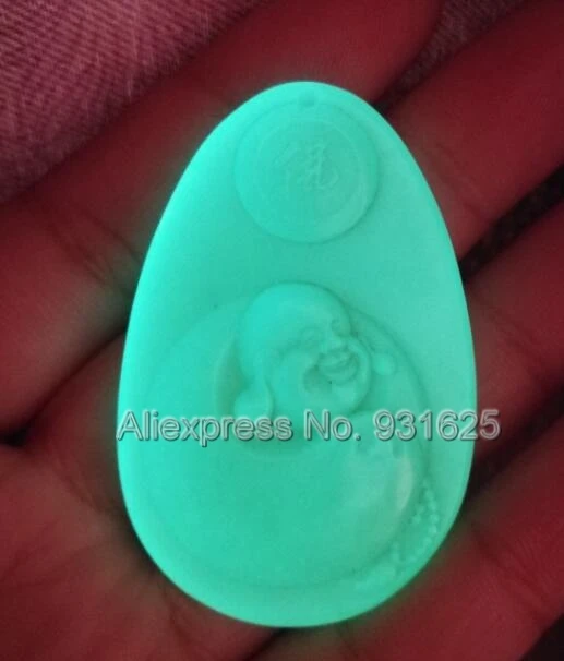 

Wonderful Rarely Natural Fluorite Stone Carved Buddha Amulet Pendant + Rope Necklace Glow in Dark luminous Fashion Jewelry