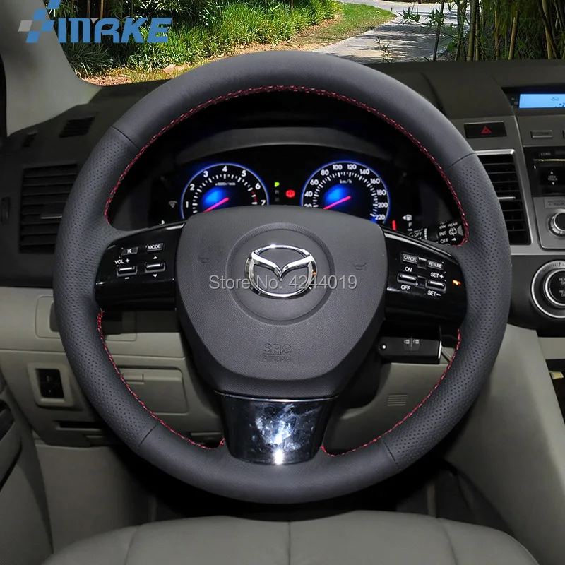 

For Mazda 8 Black Leather DIY Hand Sewing steering wheel cover car accessories