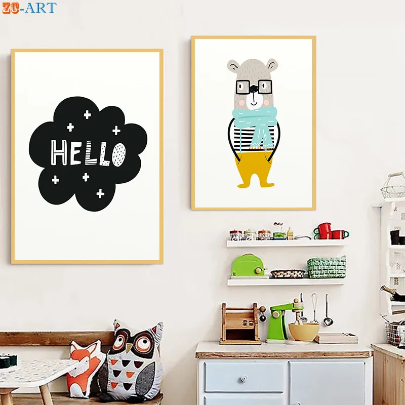 Черно-белая Картина на холсте с изображением медведя постер цитатами Настенная