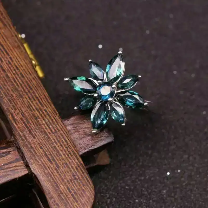 

Natural blue sapphire gem Ring Natural gemstone Ring 925 sterling silver trendy Luxury flowers women anniversary gift Jewelry
