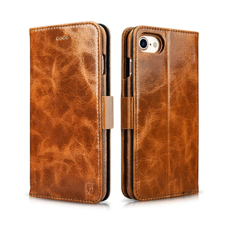 Чехол книжка ICARER Oil Wax из натуральной кожи со съемным 2 в 1 бумажником для IPhone 7 Plus 6 6S