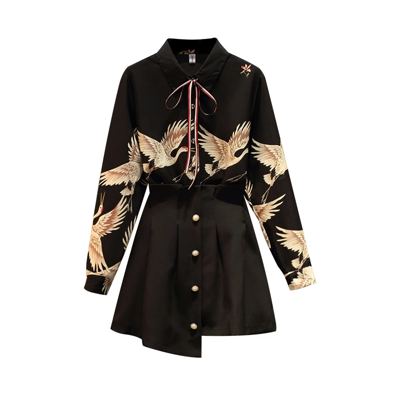 Женский винтажный комплект из 2 предметов рубашка с длинным рукавом и принтом