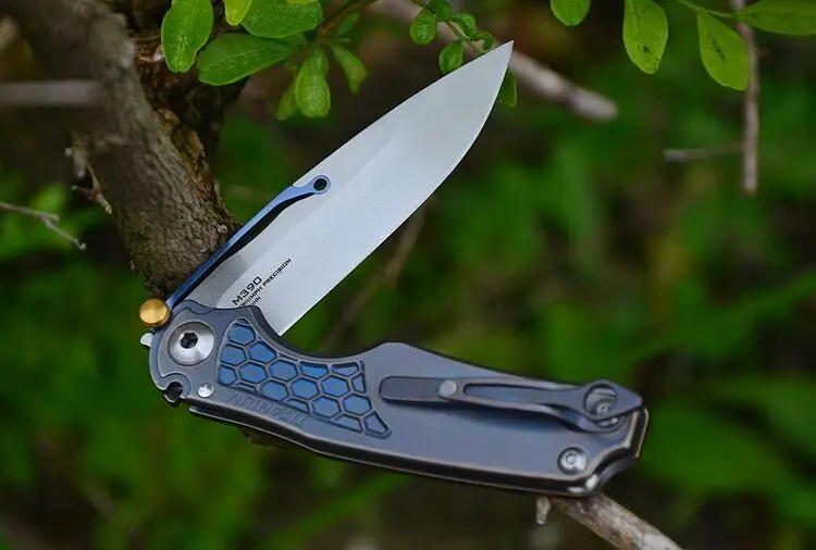 Кевин нож John VENOM tilock M390 из нержавеющей стали раскладной нож Синий titanium Открытый Отдых на природе, карманный нож для повседневного использования, с нейлоновым нож чехол