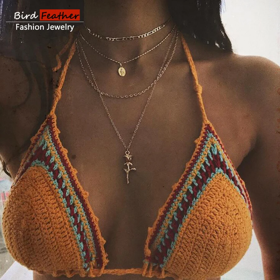 Женское колье золотистого цвета Длинное с 4 слоями роз ожерелья подвеской и