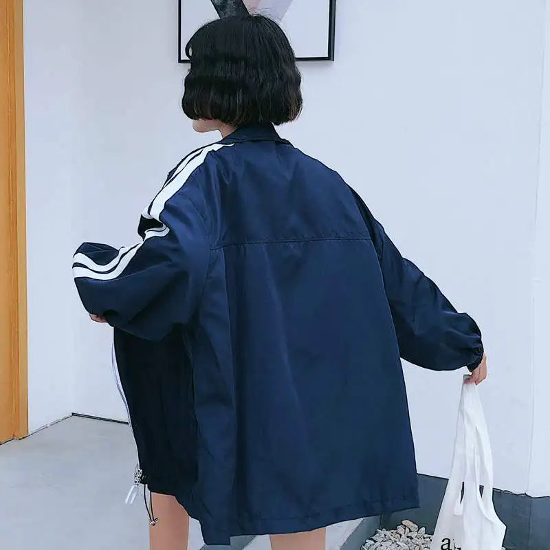 Neploe Harajuku куртка со стоячим воротником пальто в полоску с длинными рукавами 2019