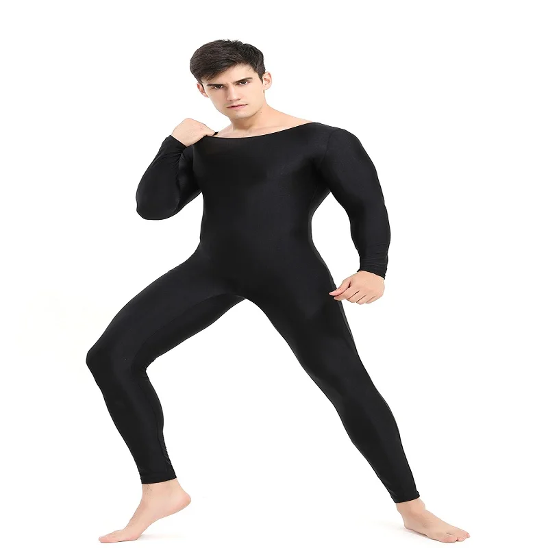 

Icostumes Black Unitard Men Lycra Spandex Bodysuit Long Sleeve Full Bodysuit Zentai Suit