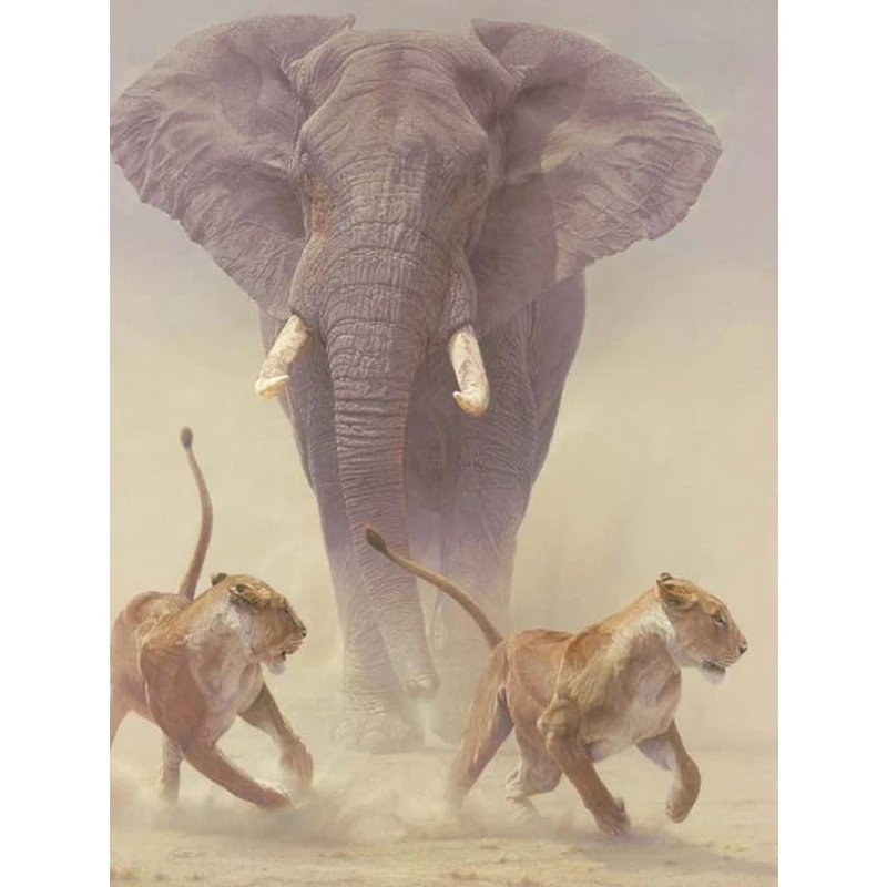 

Full 5D Diy Square NEW Daimond Painting Elephant&Lion 3D Diamond Painting Round Rhinestones Diamant Painting Embroidery