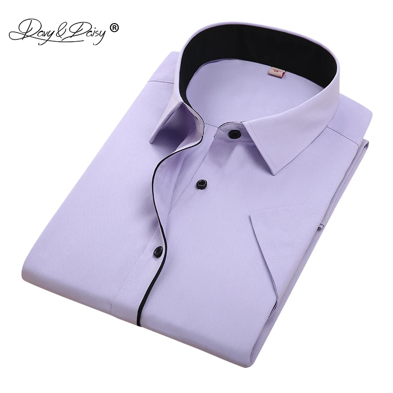 DAVYDAISY, новая летняя мужская рубашка с коротким рукавом, модные однотонные мужские рубашки, брендовая одежда, официальная деловая белая мужская рубашка DS187