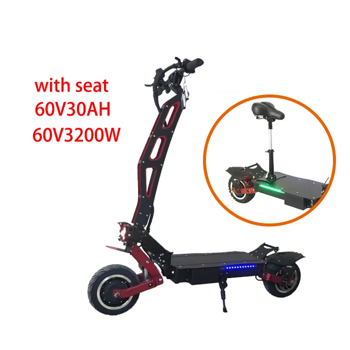 60V 30AH with seat Высокая Скорость электрический скутер 60V 3200 Вт Электрический скейтборд Лонгборд электрический самокат для взрослых Электрический Скутер Складной профессиональный самокат - Цвет: 60V 30AH with seat
