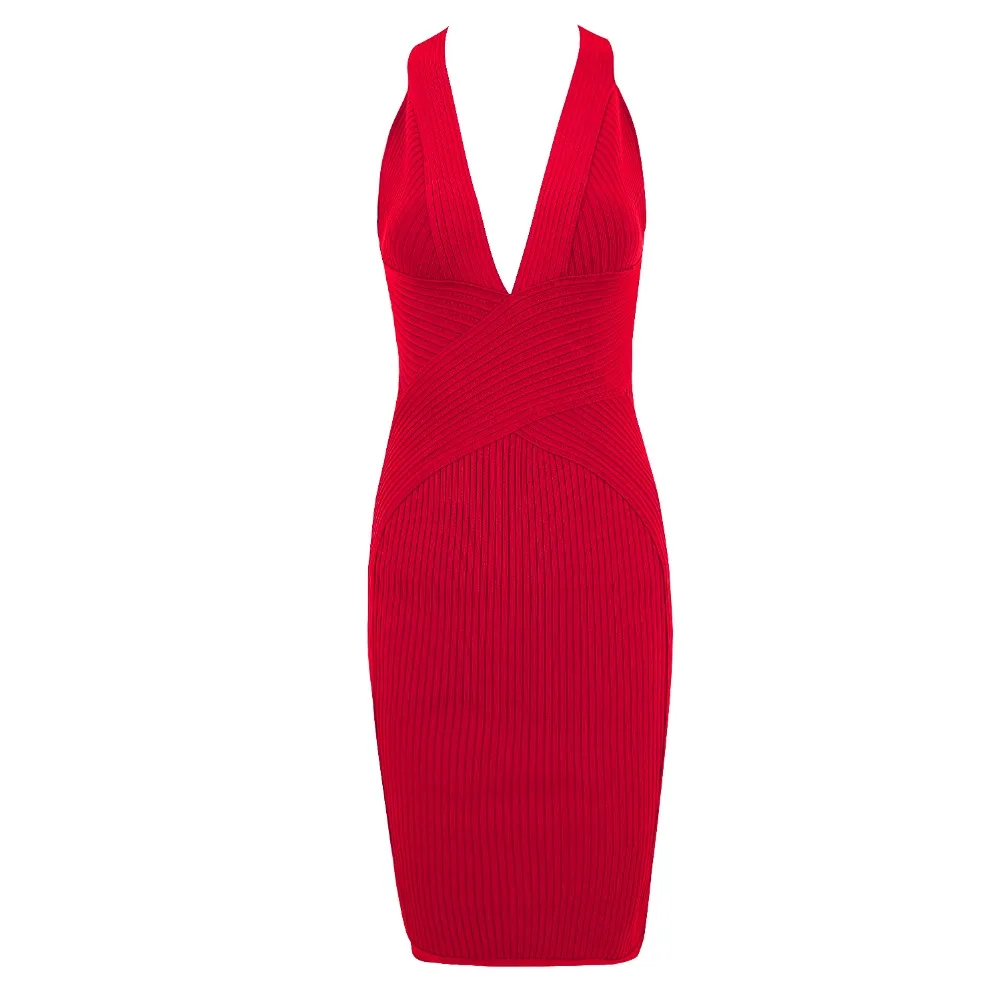 Женское Бандажное платье с глубоким V-образным вырезом коричневое или Красное