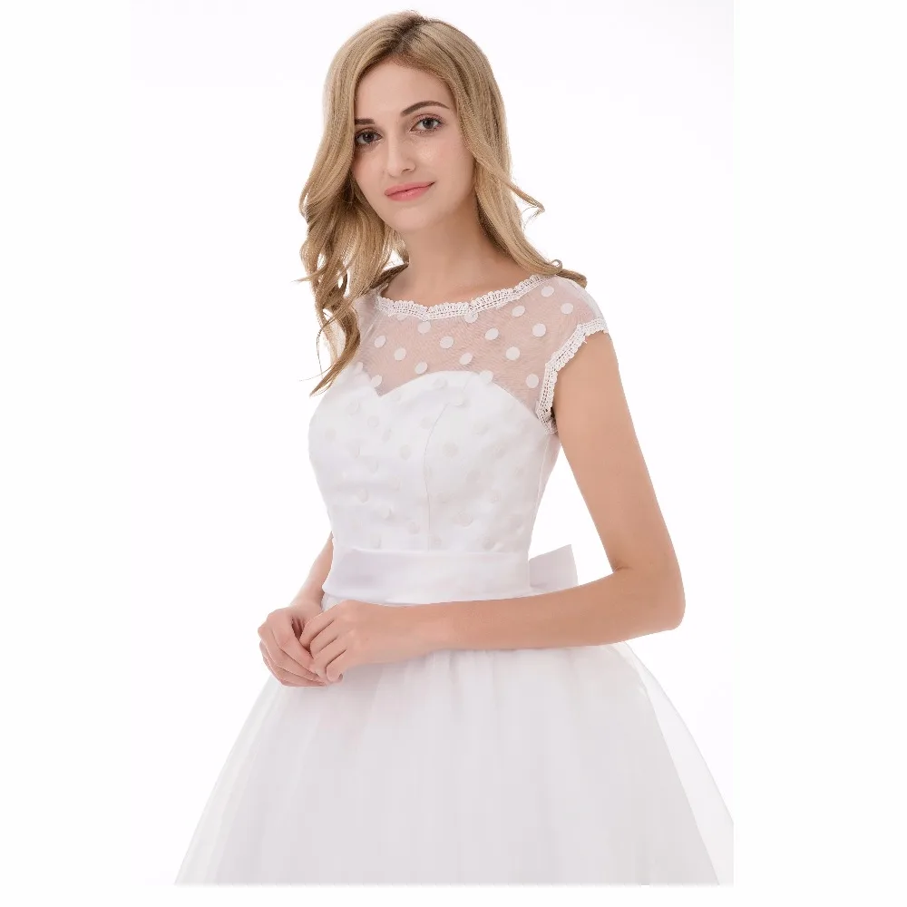 Винтажное Короткое свадебное платье 1920-х с глубоким круглым вырезом в горошек