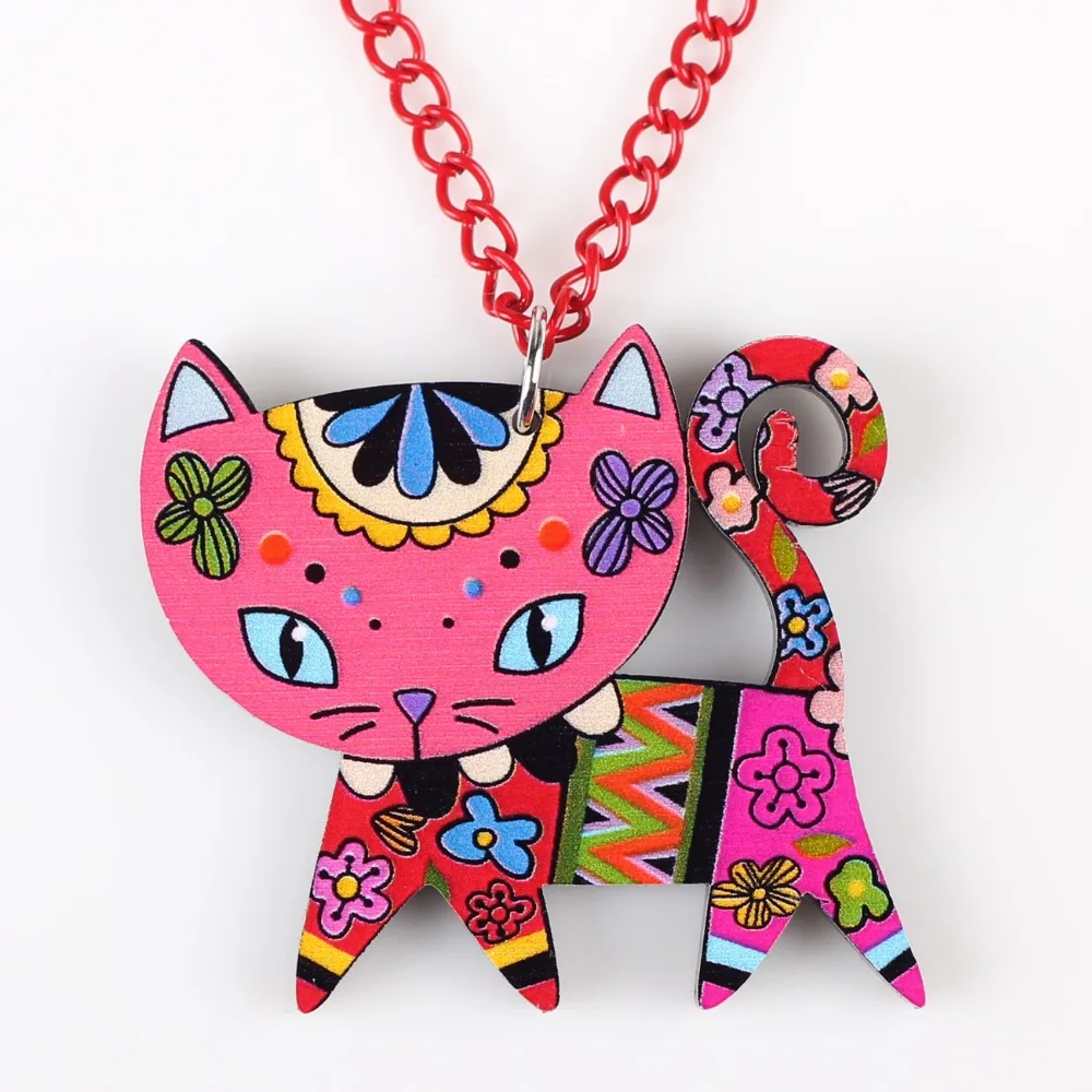 Bonsny ожерелье с кошкой длинные цепь Акриловая подвеска ювелирные изделия новинки