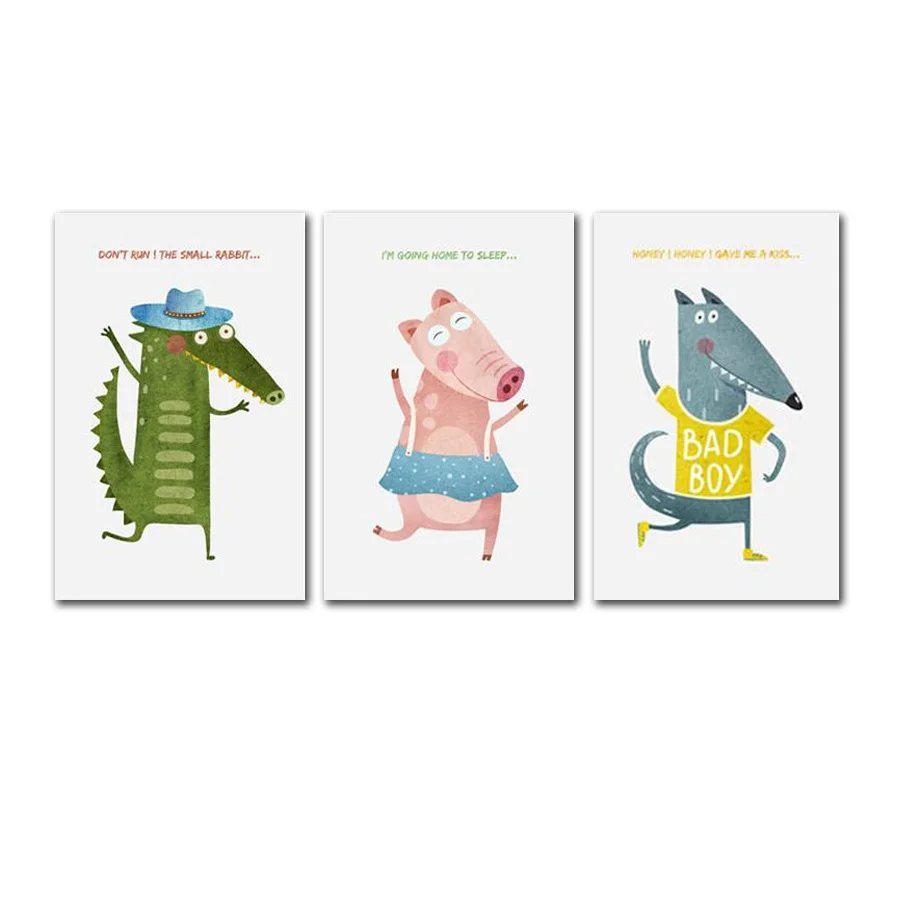 

AtFipan No Frame Nordic Modern Minimalist Abstract Animal Canvas Picture for Children's Room Decorative Painting Wall Artwork