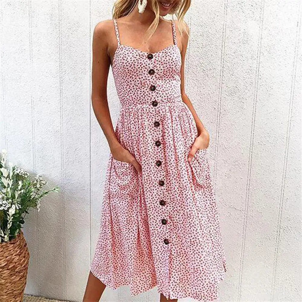 Лето 2018 ремень с цветочным принтом в горошек Boho богемное пляжное платье Для