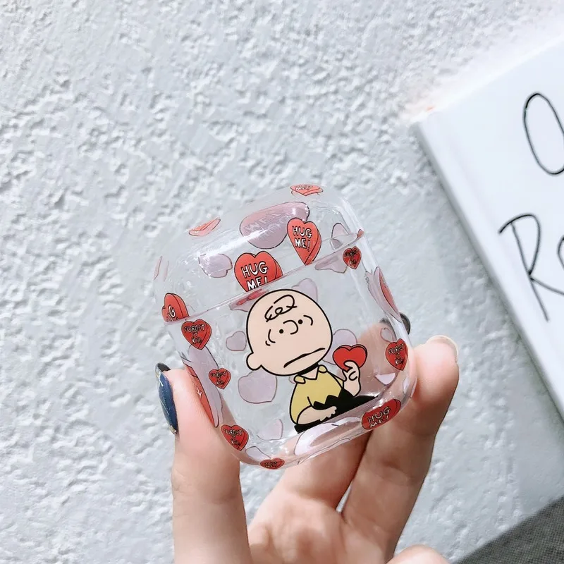 Прозрачный чехол для наушников для Apple AirPods, зарядная коробка с милым мультяшным шаржем коричневого цвета, Жесткий Чехол для Airpods, чехол s