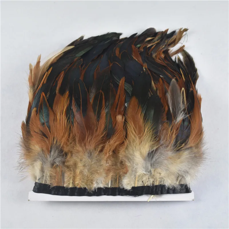 1yards long high quality Natural color Rooster Trims Feather Fringe Dyed with Satin Ribbon Tape for skirt feathers crafts | Дом и сад