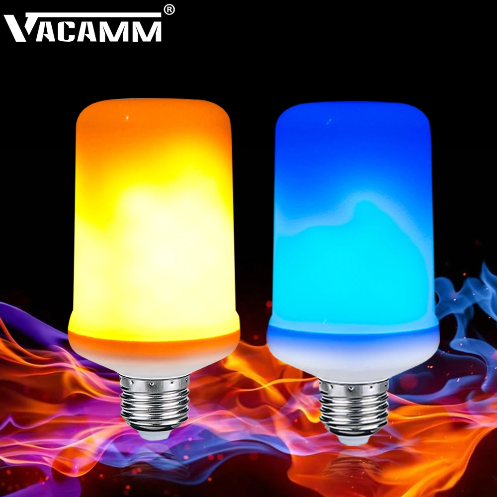 Vacamm 2018 Новый E27 LED синий эффект пламени огонь лампа 2835SMD Мерцающая эмуляция