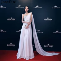 janevini caftan marocain 2019 long party dress with cape white chiffon beaded one shoulder bridesmaid dresses formal prom gown