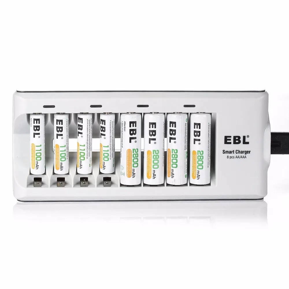 EBL 4 шт 2800mAh аккумуляторная батарея + 1100mAh NiMH батареи 8 Bay AA/AAA зарядные устройства
