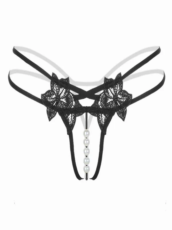 Black 4 стиля Бисероплетение Сексуальная подвеска Леди жемчуг стринги V-String женские трусики Низкая талия Нижнее белье Бандажное белье стринги F300201 - Цвет: Black