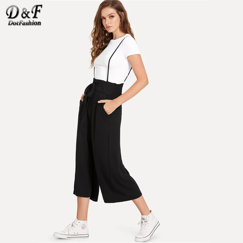 Dotfashion комбинезон с узлом спереди, плиссированный сзади, весна, на бретелях, без рукавов, штаны для женщин, средняя талия, широкие ноги, Простой повседневный комбинезон