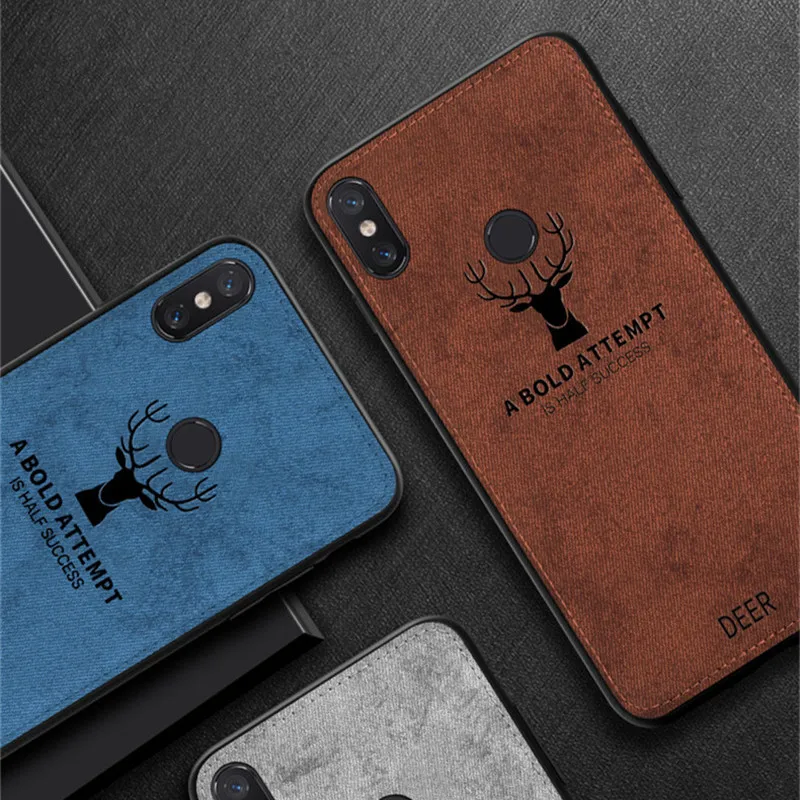 Luxury Cloth Texture 3D Christmas Deer Phone Case For Xiaomi Note 5 Pro Mi8 Vintage Leather Soft TPU Back Cover Redmi MI 8 |