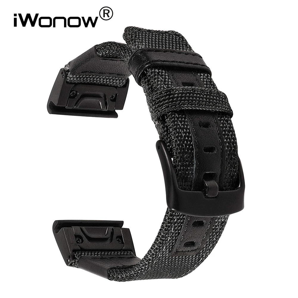 Ремешок из натурального нейлона и кожи для наручных часов Garmin Fenix 5X / 3/3HR быстро