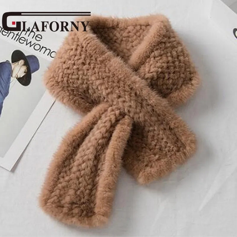 Женские вязаные шарфы из меха норки Glaforny зимние теплые 100% натурального в