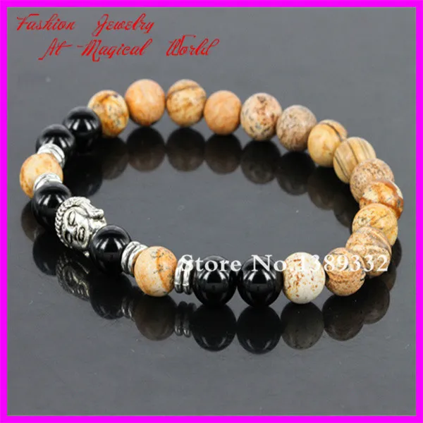 Высокое качество изображения бусины из драгоценного камня браслет 8 мм черный